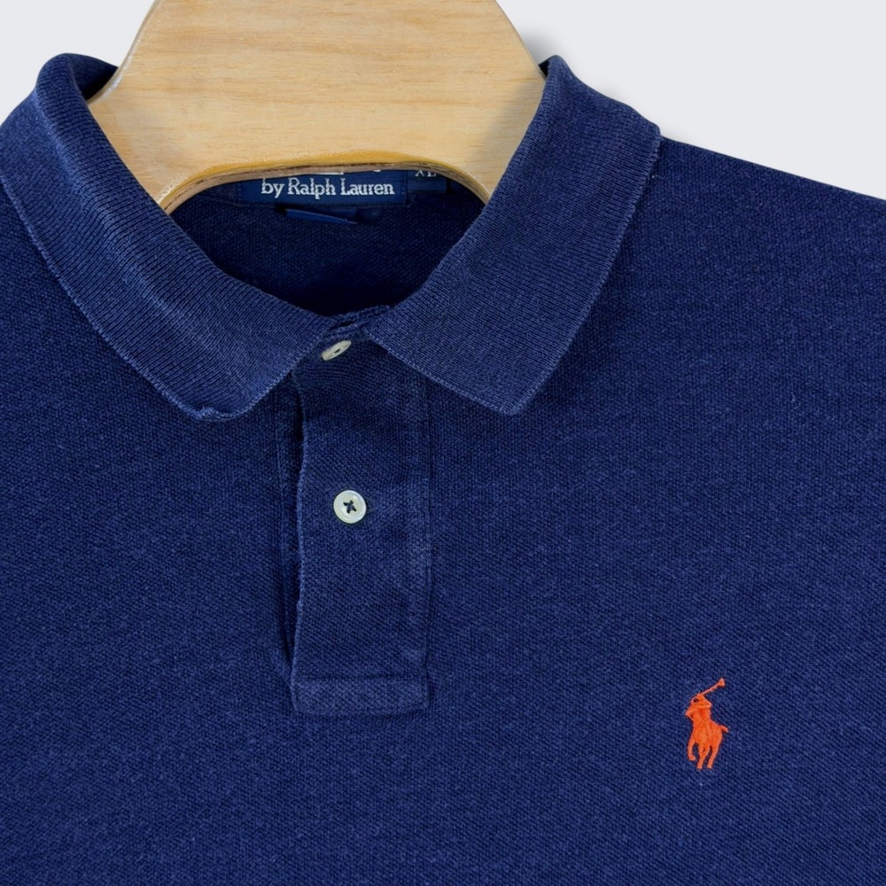 Polo Ralph Lauren Polo Shirt Men XL Navy Blue Fade Long Sleeve Classic Prep Pony